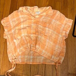 Orange Plaid Button-Up Shirt